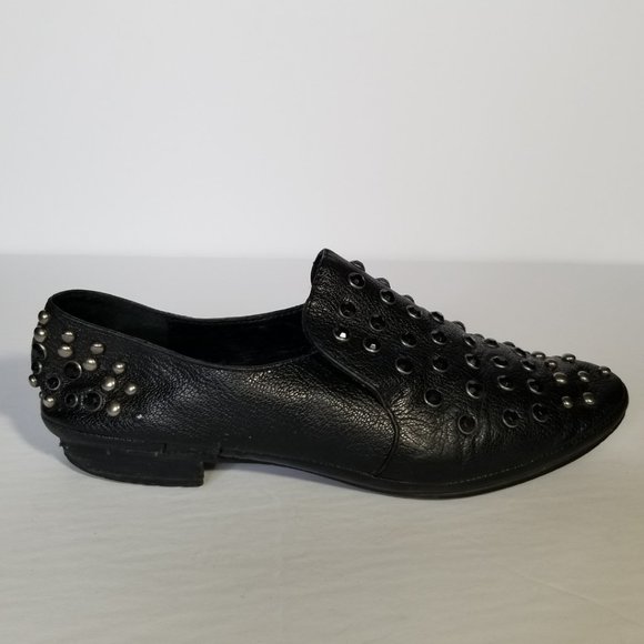 Miss Sixty Black Leather Studded Slip On Loafers - Picture 2 of 11